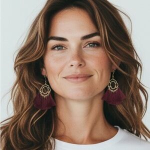 Boho Tassel Drop Earrings in Burgundy